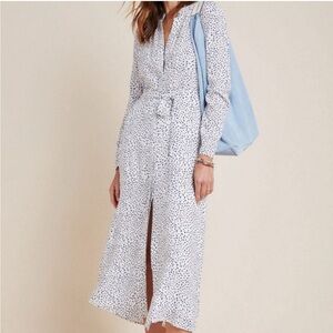 Cloth & Stone White and Blue Patterned Long Sleeve Dress